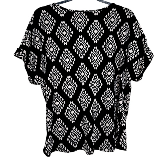Geometric Diamond Print Blouse By ABW LA Women's XL Black White Top - Picture 5 of 6